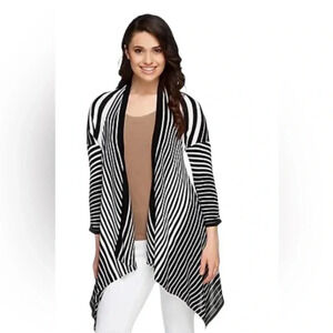 ATTITUDES by Renee 3/4 Sleeves Graduated Black White Stripe Drape Cardigan Sz XL
